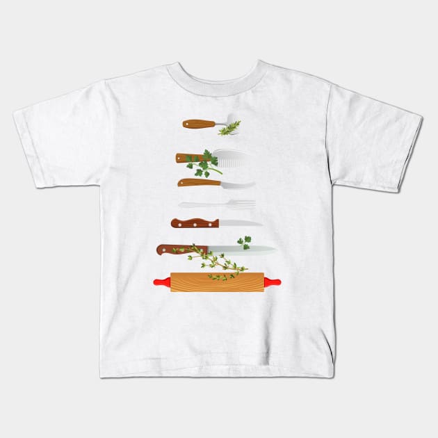 Cooking Ustensils Kids T-Shirt by SWON Design